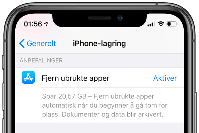 Du kan raskt frigjøre mange GB ved å la iPhone automatisk slette apper du ikke har brukt når mobilen begynner å bli tom for plass.