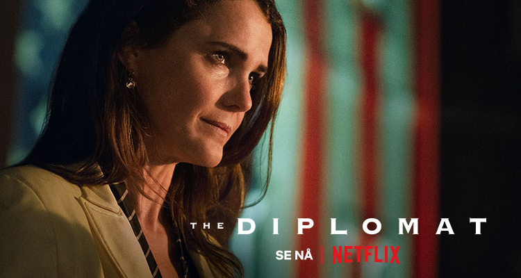 Amerikansk flagg, Netflix logo, "THE DIPLOMAT" tekst