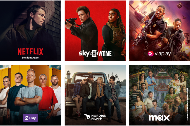 strømmetjenester som TV2 Play, discovery+, Viaplay og HBO Max