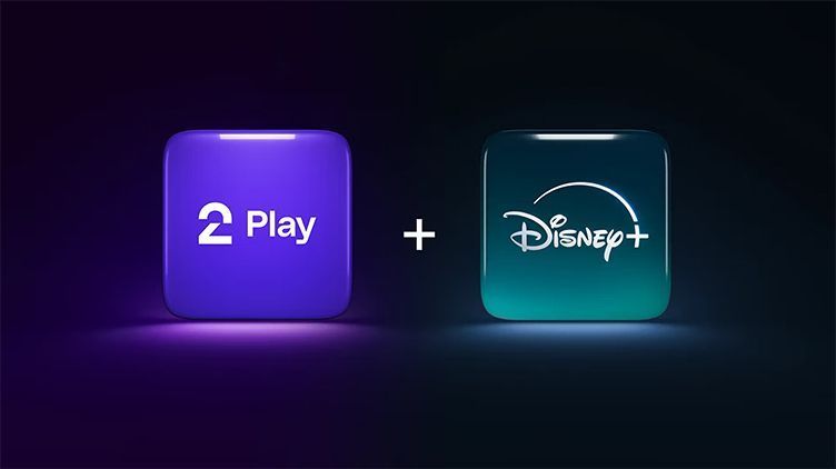 TV 2 Play og Disney+ logoer på mørk bakgrunn