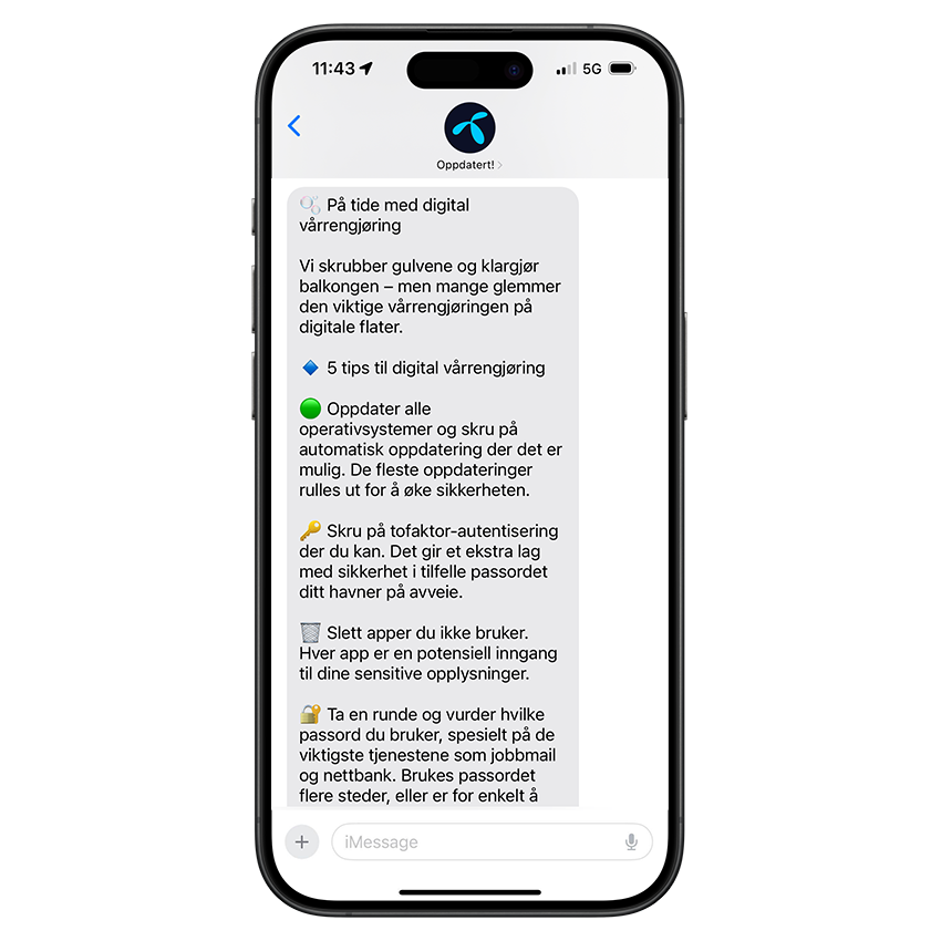 SMS fra Telenor med tips om hvordan lage sikre passord