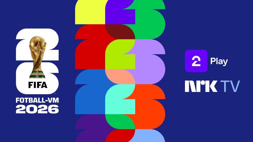 FIFA Fotball-VM 2026 logo med fargerik design og NRK TV-reklame