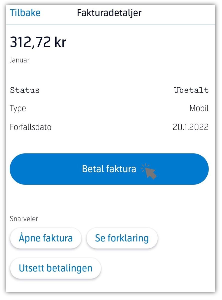 Betale faktura i Mitt Telenor - Trykk på betal faktura