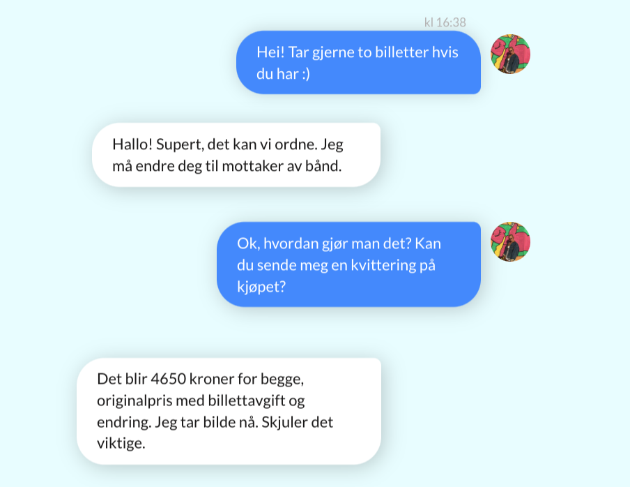 Samtale om kjøp og overføring av to billetter