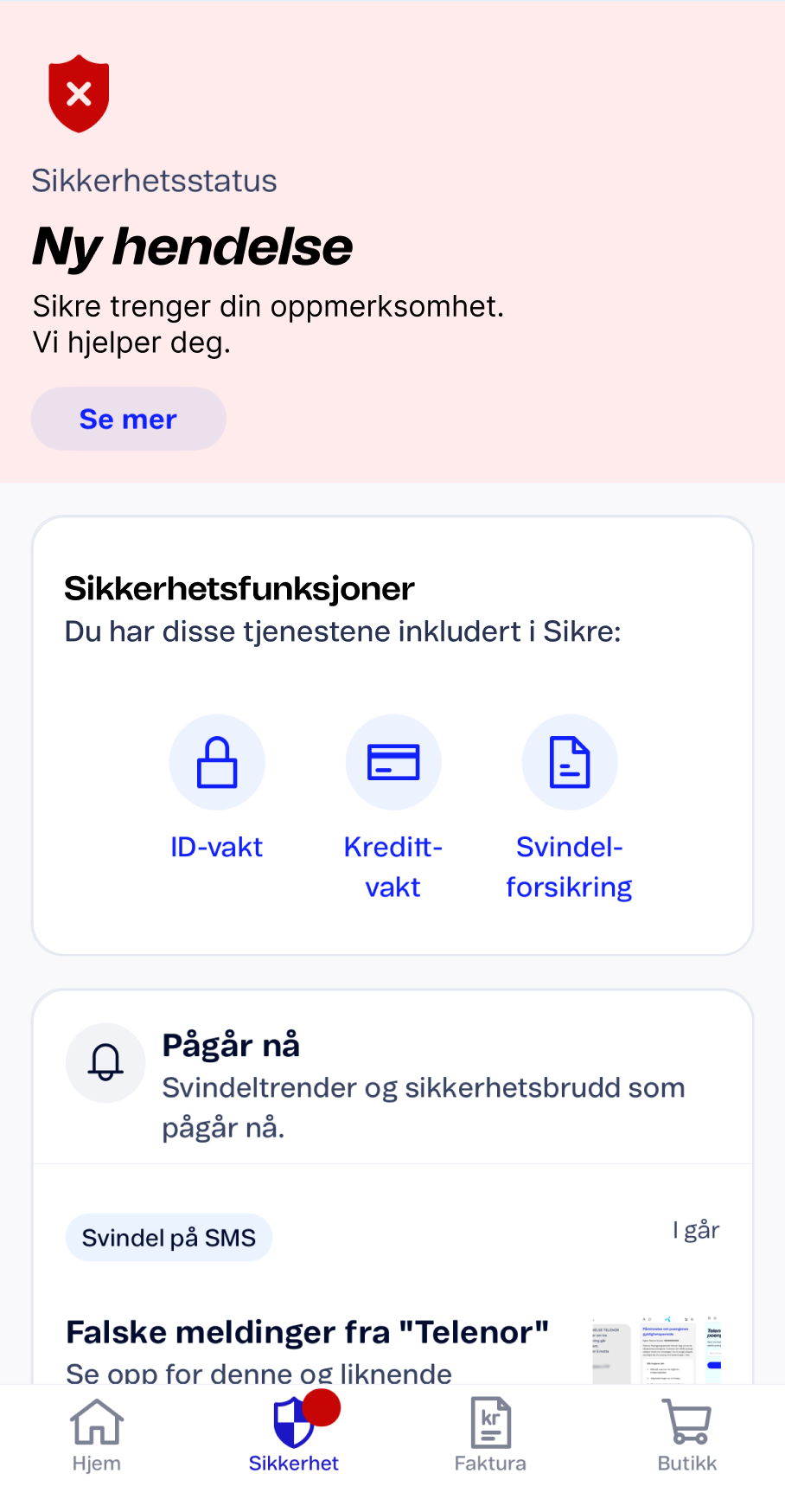 Sikkerhetsvarsling med tjenester som ID-vakt, kredittvakt og svindelforsikring